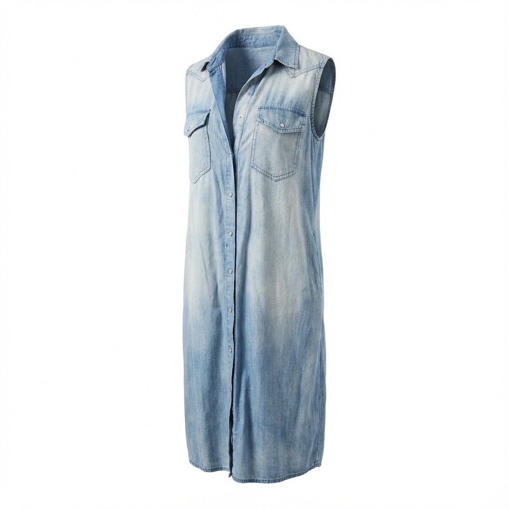 VELVET HEART Soft Tencel Denim Button Down Sleeveless Dress
